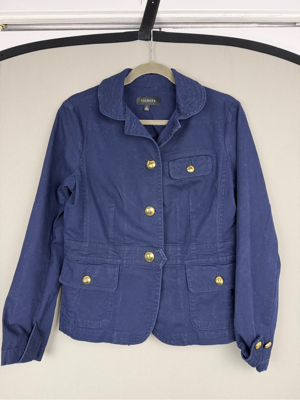 Talbots Navy Cotton-Blend Blazer with Gold Buttons